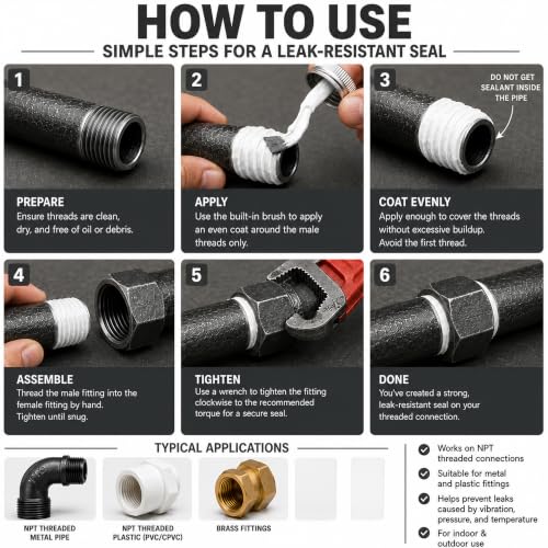 SUPPLYGIANT White PTFE Thread Sealant 8 oz Pipe Thread Compound Heavy Duty - size: 8 Ounces