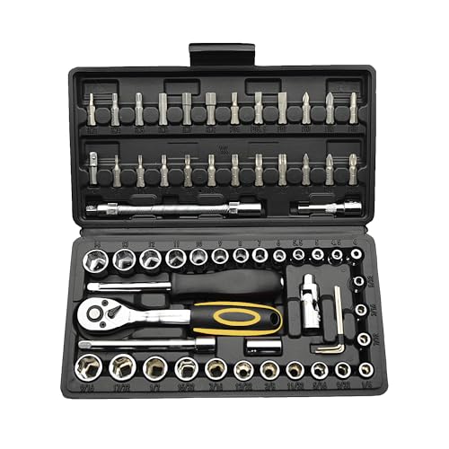 TILIBOTE Socket Wrench Set, 62PCS 1/4" Ratcheting Wrench Set With 72 Tooth count Ratchet, SAE & Metric From 5/32" - 9/16 ", 4mm - 14mm,tool Set For home And car,motorcycle,bike Repair - size: 1/4