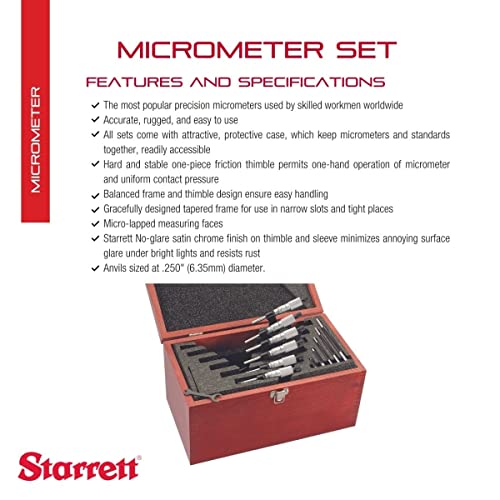Starrett Outside Digital Micrometer Set, 0-6" Range, .001" Graduation - color: Black Wrinkle, size: 0-6" Set Range (Ratchet)