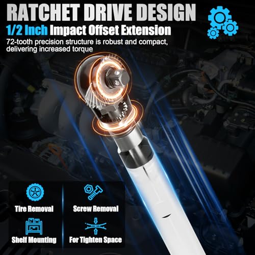 Offset Extension Wrench, 1/2'' Electric Offset Extension for Tight Spaces - 3 in 1 Manual/Electric/Pneumatic Wrench that Can Be Switched, Suitable for Use in Any Narrow Spaces - color: Wrench+adapter