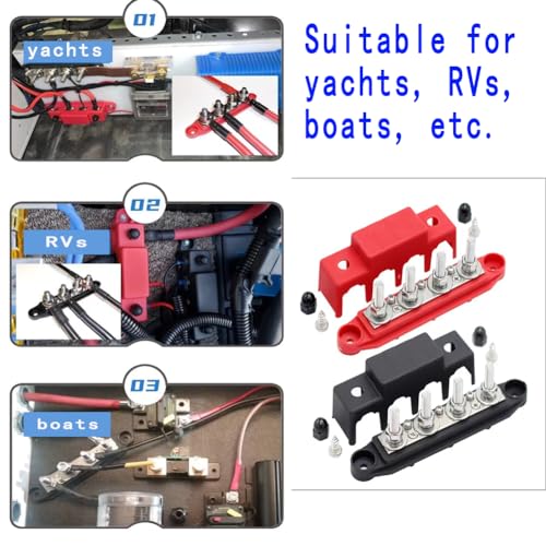 Red Bus Bar 12V 275A 4 Post 3/8" Tinned Copper Nylon Marine RV Solar 1-Pack - color: Red