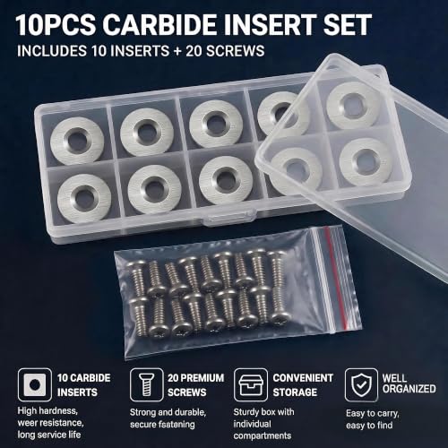10PCS Square Corners Carbide Inserts,12x12x2.5mm Replacement for Woodworking Fits Spiral Helical Planer Cutter Head - size: 10PCS Round
