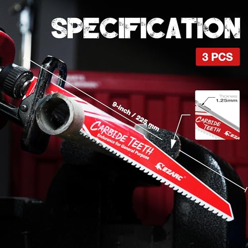EZARC Carbide Reciprocating Saw Blades, 9-Inch 6/9TPI, Wood, Metal, 3-Pack - size: 9 inch, style: 6/9TPI