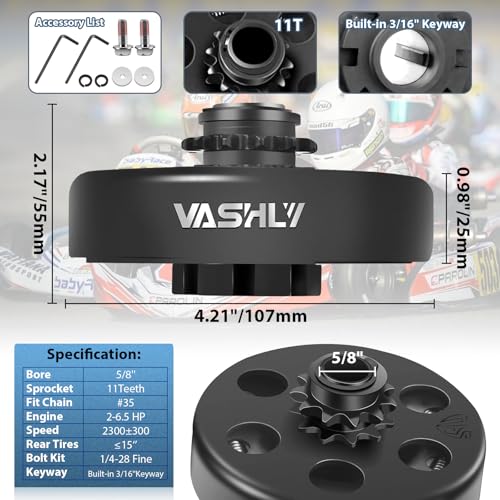 Vashly Go Kart Clutch 5/8" Bore 11 Tooth for #35 Chain Predator 212 Clutch 11T Centrifugal Clutch Perfect for Go Kart, Minibike and Fun Kart Engine - size: 5/8" Bore 11 Tooth
