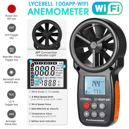 WiFi Anemometer Handheld, Digital HVAC Outdoor Wind Meter with Samrt APP