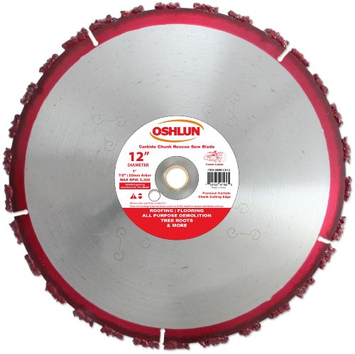 Oshlun SBR-CH12 12-Inch Carbide Chunk Blade with 1-Inch Arbor for Rescue and Demolition - size: 12 Inch