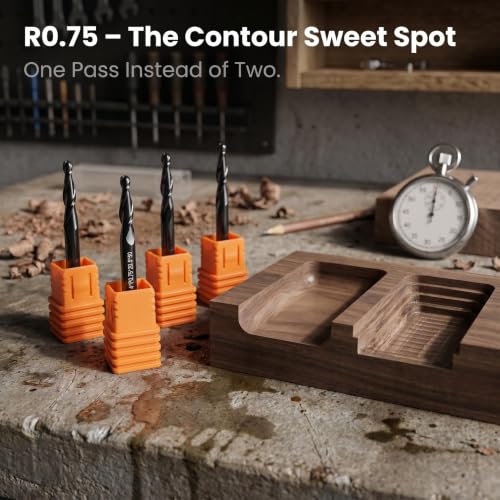 Tapered Ball Nose End Mill 1/8" HRC55 AlTiN, 4 Pack