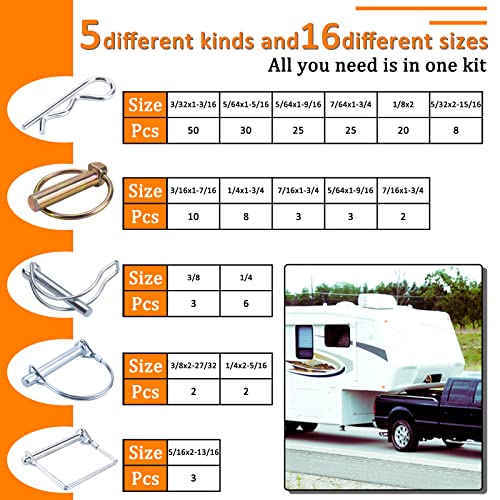 200Pcs Heavy Duty Pin Kit, Hitch Pins, R Clip Hair Pins, PTO Pins - style: 200PCS