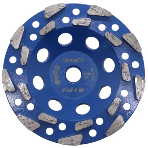 Diamond Grinding Cup Wheel, 5’’ High Performance Concrete Grinding Wheel for Marble Granite Thin Epoxy Coating Removal, 5/8"-11 Arbor, 18/20 Grit, 18 Segment - style: 5''