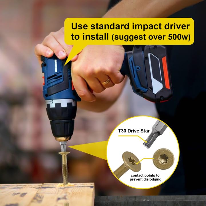#14 x 2-3/4 Self-Tapping Trailer Deck Screws,181PcsT25 Star Bits Screws - color: Gold, size: #14 x 2-3/4in 181pcs
