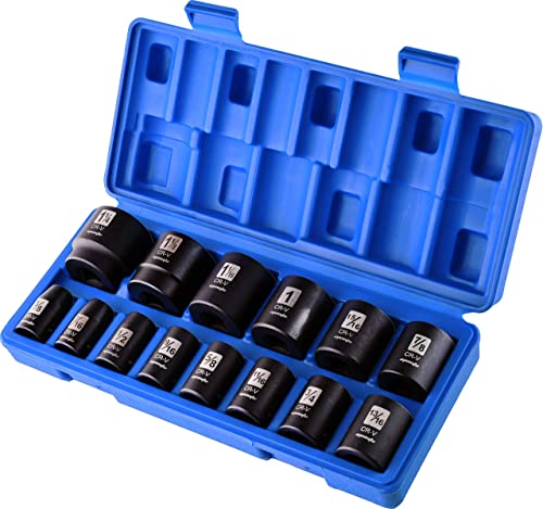 EPAuto 1/2-Inch Drive SAE Shallow Impact Socket Set, CRV, 6-Point 14 Sockets - style: SAE - Shallow