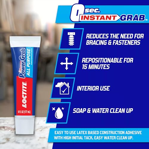 Loctite Power Grab All Purpose Construction Adhesive, 6 fl oz, 1 Pack - size: 1 Pack, style: 6 fl oz