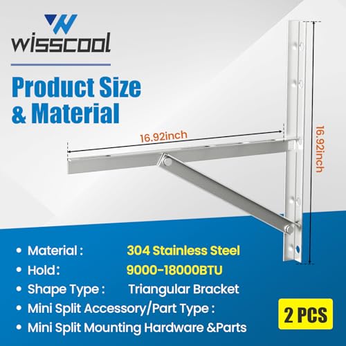 WISSCOOL Mini Split Wall Mounting Bracket, 9000-24000BTU, 304 Steel Small - color: 304, size: 9000-24000BTU