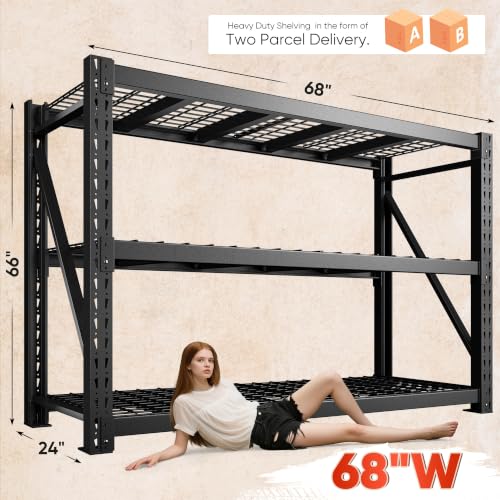 Bepatio 68'' W Heavy Duty Garage Shelving,7050LBS Shelves for Basement - size: 68"W x 23.7"D x 66"H, 3-Tier
