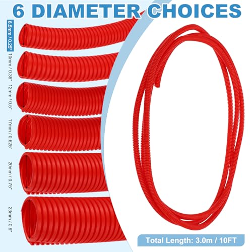 MECCANIXITY Plastic Split Wire Loom Tubing 1/4"(6.5mm) ID 10FT(3.0m), Red - color: Red, size: 1/4"(6.5mm) ID x 10FT(3.0m)