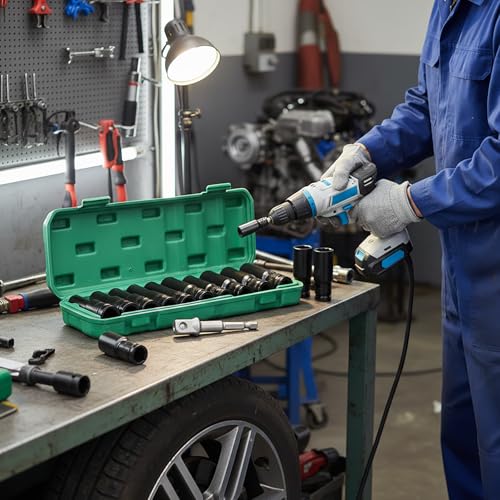 1/2" Drive Metric Impact Socket Set (10–24mm), 10-Piece Heavy Duty Impact Sockets with 2 Extension Bars, Deep Impact Socket Kit for Impact Wrench & Automotive Repair