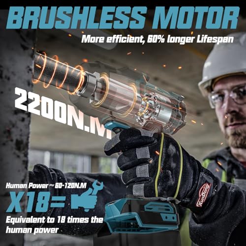 Cordless Impact Wrench 1/2" Compatible with Makita 18V Battery, 1600Ft-lbs(2200N.m) High Torque Impact Gun Heavy Duty, Brushless Electric Power Impact Driver with 4 Speed Modes & LED Work Light - size: 1/2" 2200NM Compatible with Makita