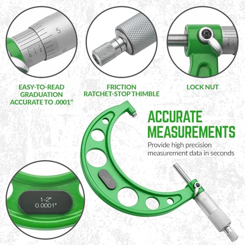 Premium Outside Micrometer Set 0-4" / 0.0001", Green - color: Green