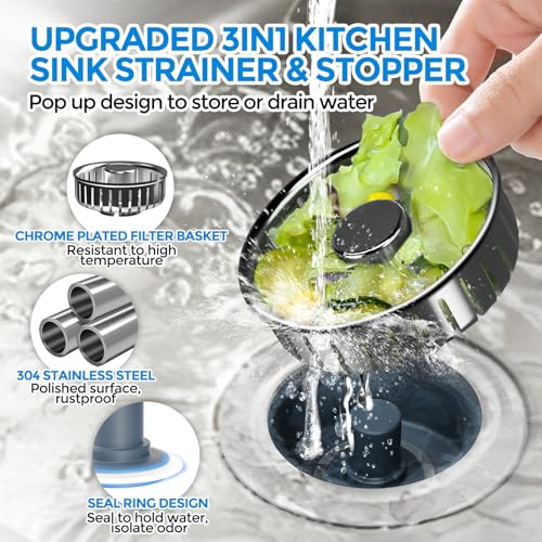 zaa Kitchen Sink Drain Strainer - Kitchen Sink Stopper, 304 Stainless Steel Sink Drain Stopper, Sink Protector for Kitchen with Anti-Clog Filter, Fit US Standard 3-1/2'' Sink Drain Hole, Gray - color: Brushed Gray