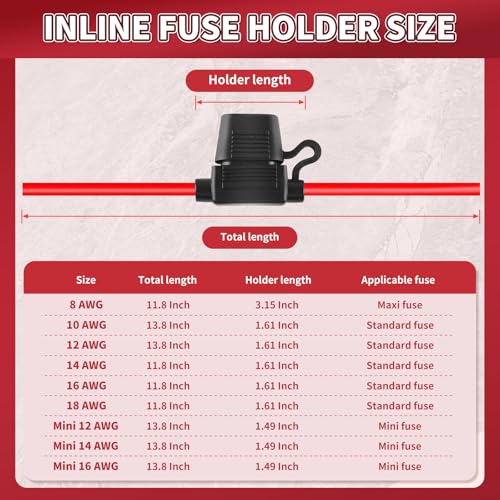 Inline Fuse Holder 12V 2 Pack, Extended Version 14 AWG Waterproof Fuse Holder 13.8 Inch, in Line Fuses Holders 12V with 2 Pcs Mini Car Fuses 20A Blade Holders for Automotive, Marine by XIOGZAXI - size: Mini 14 AWG / 13.8 INCH