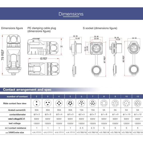HangTon LP20 5 Pin Connector Waterproof 30 Amp Power Industrial Equipment Male Cable Plug Female Panel Mount Socket, Gold Plated Contact - color: Male Plug and Female Socket, size: 5-pin
