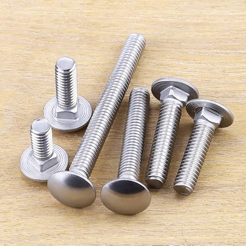 3/8-16 x 4 Carriage Bolts, 304 (18/8) Stainless Steel Carriage Screws, Round Domed Head Square Neck, Grade A2-70, Full Thread, Coarse Thread UNC, 10-Pack - size: 3/8-16 x 4"