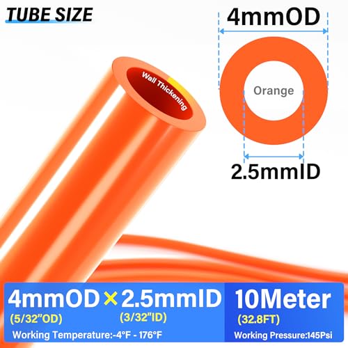 TAILONZ Orange 4mm OD 2.5mm ID PU Air Hose Pipe Tube Kit 10 Meter 32.8ft - color: Orange, size: 4mm OD/32.8ft/10m