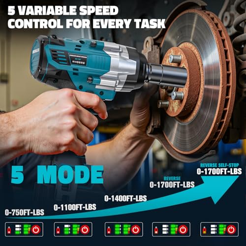 Cerycose Cordless Impact Wrench 1/2 inch Compatible with Makita 18V Battery: 1700FT-LBS High Torque Impact Wrench Heavy Duty Tool - Brushless Electric Impact Gun Includes LED Work Light with 6 Sockets - size: 1/2inch, style: Fit for Makita(include 6 Socke
