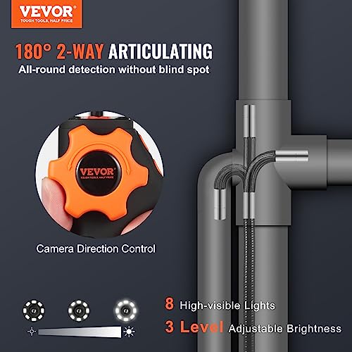 VEVOR Two-Way Articulating Borescope with Light, Inspection Camera with 0.25" Lens, 5" IPS HD Screen, Flexible Mechanic Fiber Optic Snake Scope Cam for Wall Automotive Engine Inspect-4.9FT - size: 0.25-inch Probe