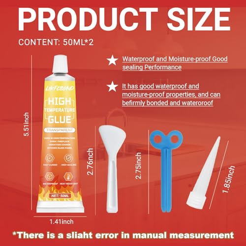 High Heat Adhesive Set, 3.38floz High Temperature Sealant (Clear)