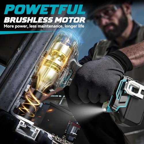 DIYtoolifz Cordless Impact Wrench 1/2 inch for Makita 18V Battery, 1000Ft-lbs Brushless Electric Power Impact Driver Gun Tool, 2100RPM High Torque Impact Wrench with LED Work Light (Tool Only) - color: Blue & Black