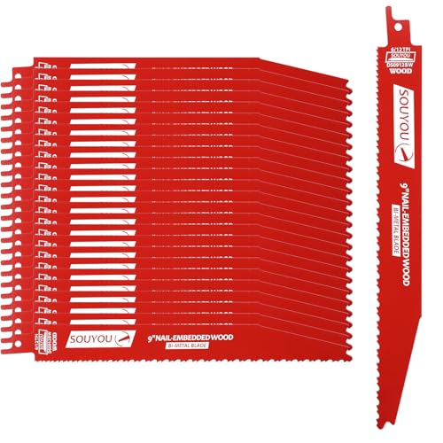 25 Pack 9 Inch 6/12 Tpi Reciprocating Saw Blades Bi-Metal with Coating Stud and Reciprocating Saw Blades for Cutting Embedded Wood Metals PVC Pallets etc. - size: 9in 25Pack, style: 6/12 Tpi