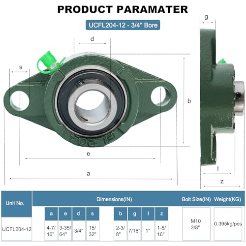 4 Pack UCFL204-12 Pillow Block Bearing, Flange Mount Ball Bearing Unit, 3/4 in Bore, 2-Bolt Flange, Self Aligning Cast Iron Housing, Set Screw Locking Style Flange Pillow Block Bearing - style: UCFL204-12