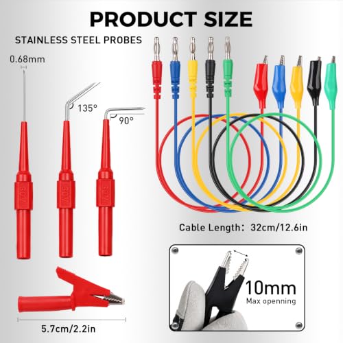 24-Piece Back Probe Kit, Multimeter Back Probe Pins with Test Leads, Alligator Clips, Piercing Probes, Automotive Electrical Circuit Diagnostic Tool Set for Car Repair - color: 24-Piece Multi-color