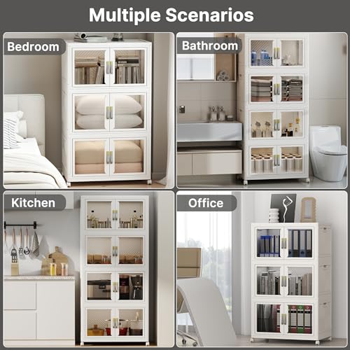 UAMFURI Stackable Storage Bins with Lids, 96QT Extra Large Storage Cabinets - color: White