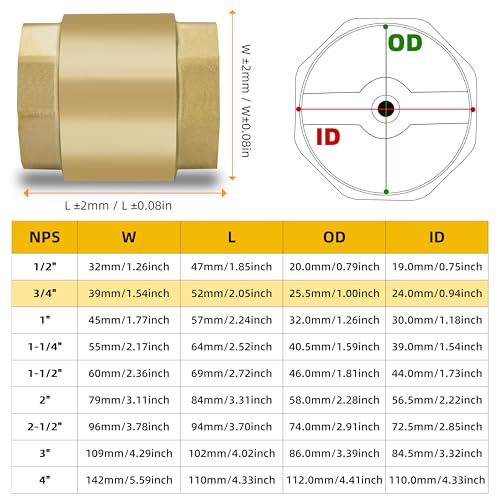 3/4" NPT Vertical Spring Check Valve, Brass, Heavy-Duty, Female Thread DN20 - size: 3/4"-NPT