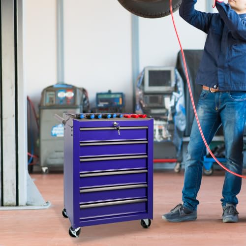 Rolling Metal Tool Chest with 6 Drawers, 20" 6-Drawer Tool Chest Cabinet with Ball Bearing Drawer Slides, Steel Tool Storage Box Organizer -Purple - color: Purple-6