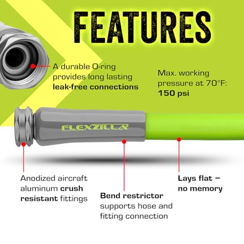 Flexzilla Garden Utility Hose, Lightweight All-Weather Water Hose, Durable and Flexible, Leak-Free Connections, 5/8 in. x 15 ft (Pack of 10) - color: Chartreuse, size: 15ft (Pack of 10), style: Standard Grip