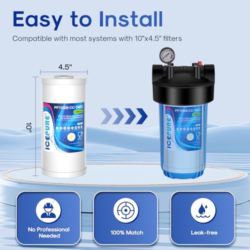 ICEPURE 5 Micron 10" x 4.5" Whole House Sediment and Iron Manganese Resin Water Filter Compatible with GE FXHTC, GXWH40L, RFC-BBSA W50PEHD Whirlpool WHKF-GD25BB GXWH35F GNWH38S Dupont WFHD13001, 3PACK - size: 3 Count (Pack of 1), style: PP Cotton + Iron M