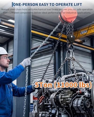 Garvee 5 Ton Hand Chain Hoist, 11000 lbs Capacity, 10 FT Lift Height, G80 - color: G80 Orange, size: 5T 10FT