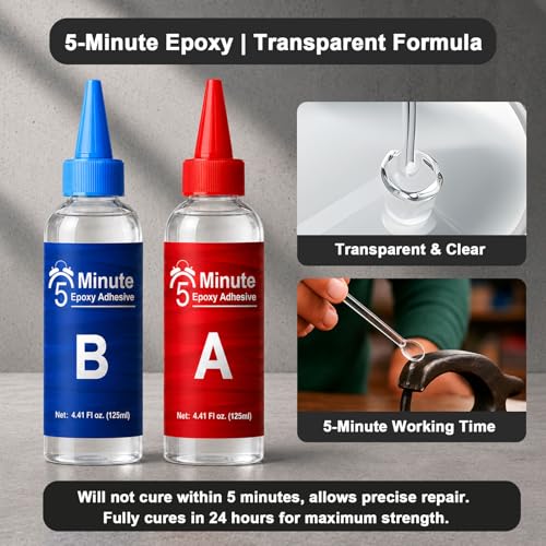 5 Minute Epoxy Glue Kit, 250ml Clear 2 Part Epoxy Adhesive