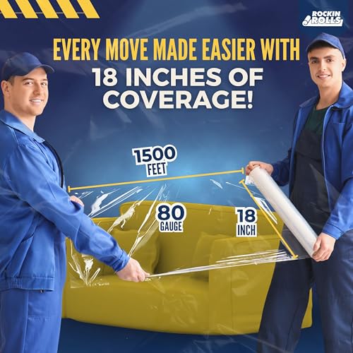 Rockin Rolls Stretch Film Shrink Wrap 18" x 1500 FT x 80 Gauge, 4 Rolls - color: Clear, size: 4 Rolls