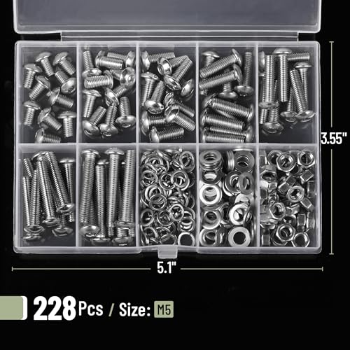 Mr. Pen- Nuts and Bolts Assortment Kit, 228 pcs, Stainless Steel - size: 228 pcs, M5(7 Sizes 8-30mm), style: Button Head