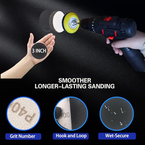 133 PCS Sanding Disc Drill Polishing Kit Sanding Attachment, 3 Inch Wet Dry Headlight Restoration Kit, Hook and Loop Sandpaper Buffing Pads with Rotary Tools for Car Wood Metal Glass Resin Epoxy