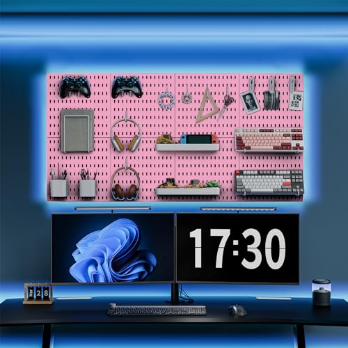 MULSAME Pegboard Combination Kit, 25.2" x 50.4" Wall Mounted Storage Set with 8 Pegboards & 40 Accessories Hanging, Peg Boards Organizer - color: Pink, size: 25.2" * 50.4"