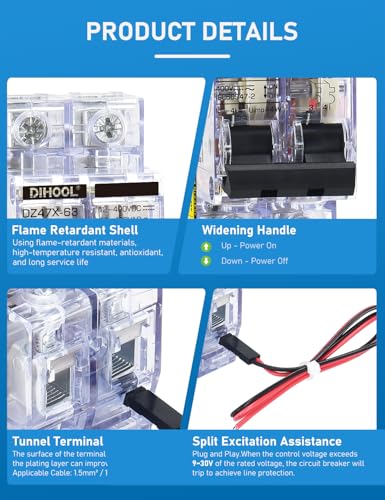 DIHOOL 30A DC Circuit Breaker with Remote Control, 12V-400V DC & 90-400V AC, 2 Pole Miniature Circuit Breaker, DIN Rail Mount Disconnect Switch