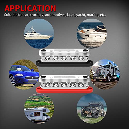 DaierTek 300A Bus Bar 12V Marine 12V Power Distribution Block with Cover 6 x 3/8" (M10) Terminal Studs Max 300V AC 48V DC Positive & Ground Busbar for Automotive Car Boat - color: 300A