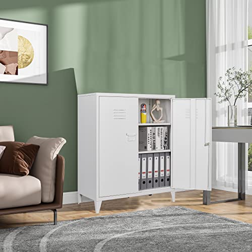 SISESOL White Metal Cabinet with Doors and Shelves,40" Metal Storage Cabinet with Lock Door Adjustable Shelf,File Cabinets for Home Office,School,Kitchen,Garage Storage Tool Cabinets - color: White, size: 40"H
