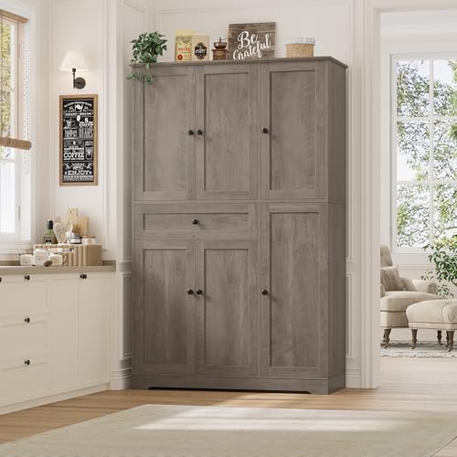 HOSTACK 68" H Kitchen Pantry Storage Cabinet with Doors & Shelves, Ash Gray - color: Ash Gray
