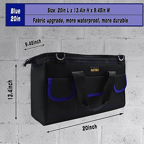 FASTECH 20 Inch Tool Bag, Large Tools Bag Waterproof Wide Mouth Tool Kit Heavy Duty Tool Bag Organizer, Tool Storage Package For Men/Women (20IN Blue) - color: Blue, size: 20IN